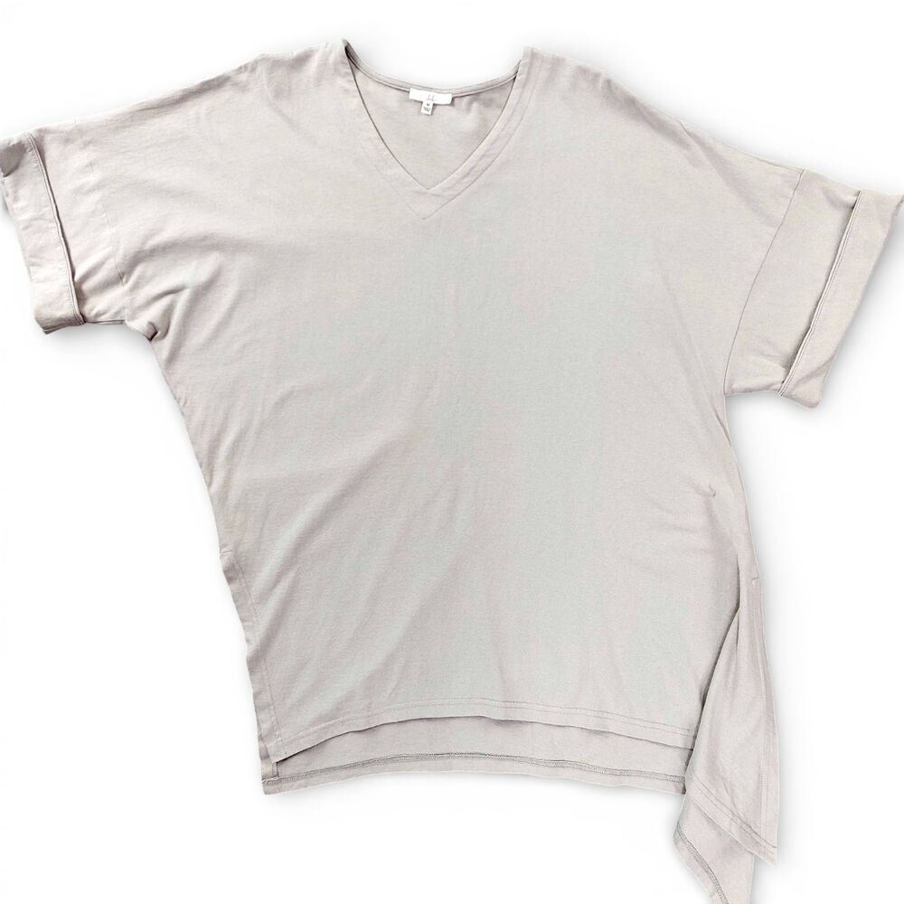 Joh Asymmetrical Tee Sz M Beige V-Neck Short Sleeve Cotton Minimalist Boxy Top